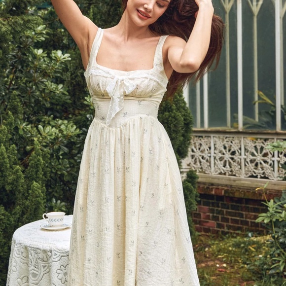 NWT LaitCollection Luna Lace-Bow Floral Midi Dress L - Picture 4 of 15